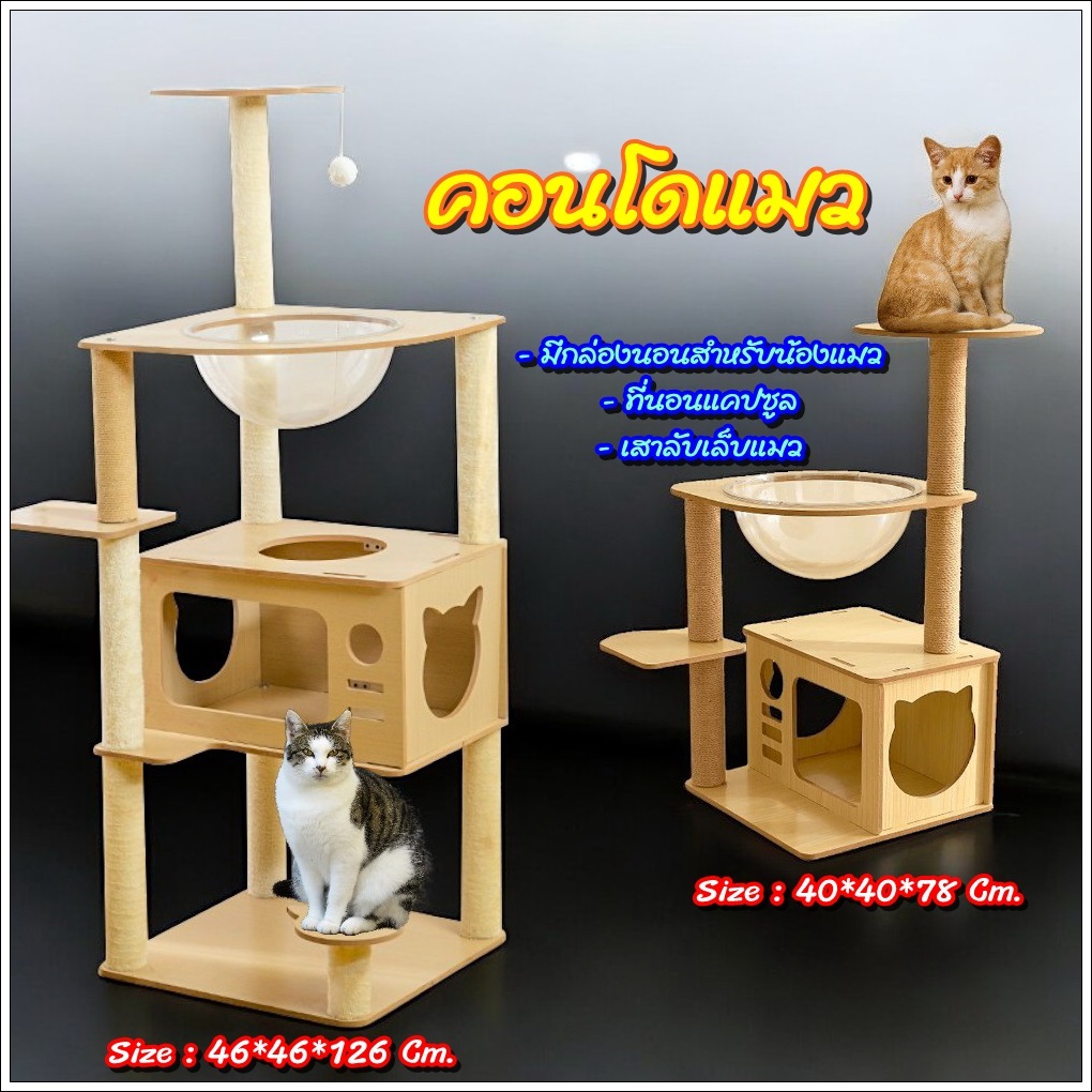 Deemar คอนโดแมวไม้ บ้านแมว คอนโดแมว ไม้หนา ขนาดใหญ่ ที่นอนแมว ของเล่นแมว MPJTREE