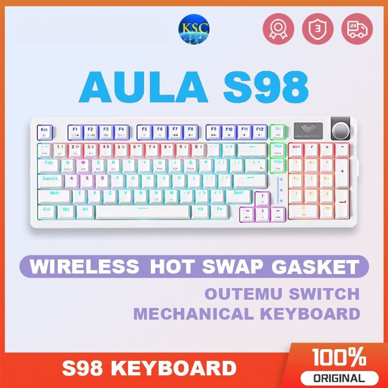 ส่งด่วน คีย์บอร์ดไร้สาย AULA S98 Gasket Mechanical Keyboard Red Switch 3IN1 คีย์ไทย 98 keys