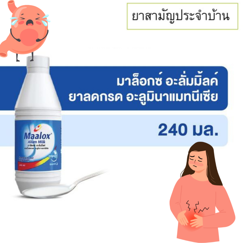 ยาสามัญประจำบ้าน Maalox Alum Milk 240 ml ยาลดกรด ท้องเฟ้อ ลดกรด จุกแน่น จุกเสียด #1997