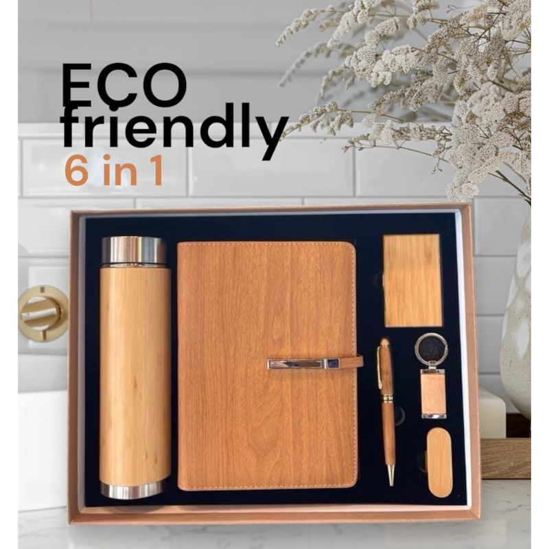 Bamboo Set 6 in 1 ของขวัญให้ผู้ใหญ่ รักษ์โลก กระบอกไม้ไผ่จริง พร้อมกล่องและถุง