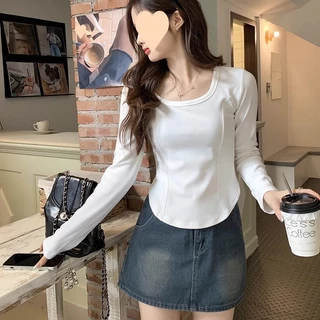 เสื้อแขนยาวผู้หญิง เสื้อกันหนาวผู้หญิง คอกว้าง ปลายยูพรางหุ่น สไตล์เกาหลี ใส่ในช่วงฤดูหนาว
