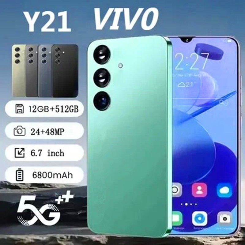สมาร์ทโฟน VIV0 Y21 โทรศัพท์มือถือ 6.7 นิ้วโทรศัพท์ Android 12GB+512GB โทรศัพท์มือถือราคาถูกรับประกัน