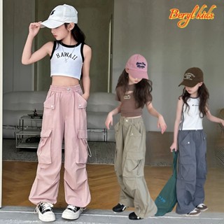 Beryl kids🌸กางเกงคาร์โก้เด็ก🎀กางเกงขายาวลําลอง ทรงตรง เอวยาง…