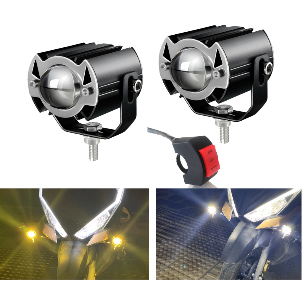 ไฟหน้ารถยนต์ LED 60W ไฟท้ายรถจักรยานยนต์สปอร์ตไลท์ 2 ขั้นความสว่างสูงพิเศษ (แสงสีขาว + แสงสีส้ม) ไฟสปอร์ตไลท์ไฟขับขี่