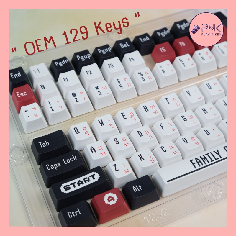พร้อมส่ง ! คีย์แคปภาษาไทย สไตล์ Red&white ตัวอักษร pixel Keycaps pixel ,Mechanical keyboard ,Customk