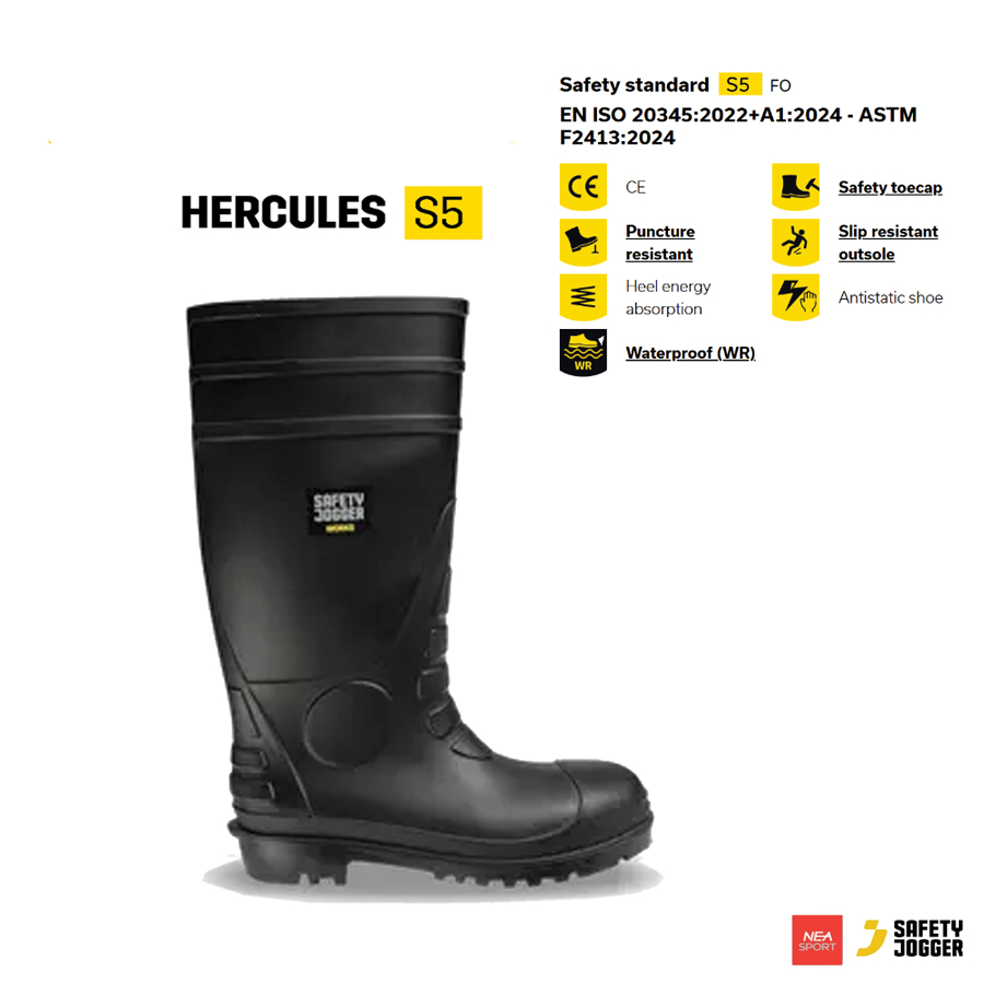 [ร้านดีๆที่มีมากกว่าเซฟตี้] SAFETY JOGGER HERCULES S5 รองเท้าบู้ทยางเซฟตี้ หัวเหล็ก พื้นกันทะลุ กันลื่น มาตรฐานสากล