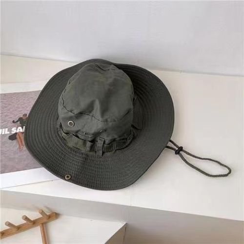 หมวกปีกกว้าง หมวกเดินป่าสีพื้น มีเชือกรูด M15