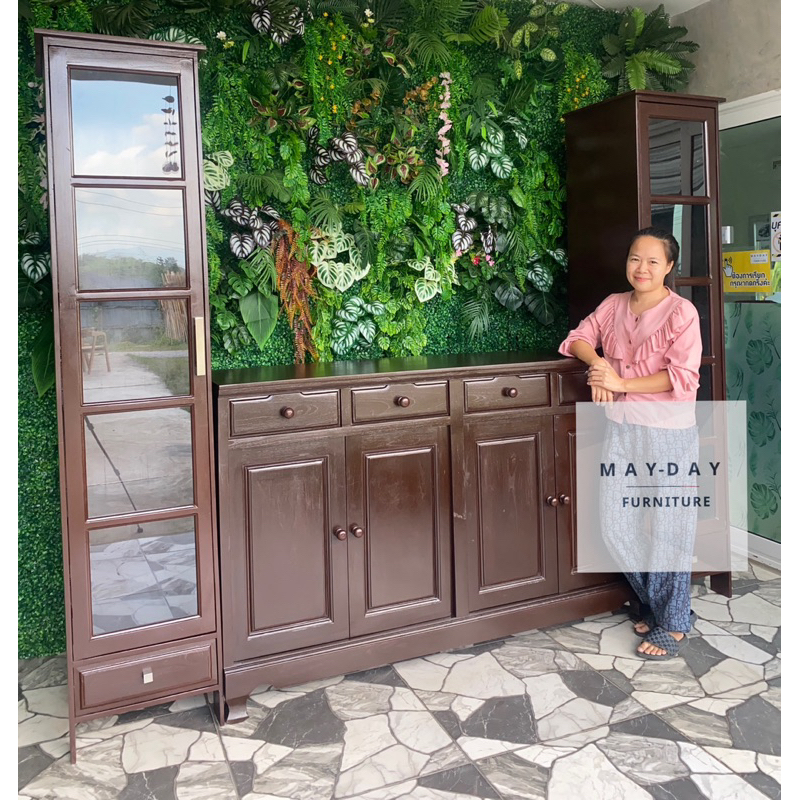 (ส่งฟรี!)ชุดวางทีวีพร้อมตู้โชว์ด้านข้าง วางทีวี+เก็บของ+โชว์ของ ไม้สักแท้โดนน้ำแล้วไม่บวมไม่ขึ้นรา ใ