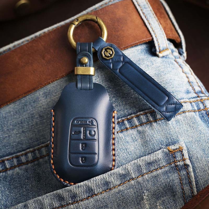 หนังแท้ ปลอกกุญแจรถยนต์ Honda 2025 Civic 2025 CRV HRV BRV City Accord 2025 Jazz ทำด้วยมือ หนังวัว กระเป๋ากุญแจ - รูปที่ 2