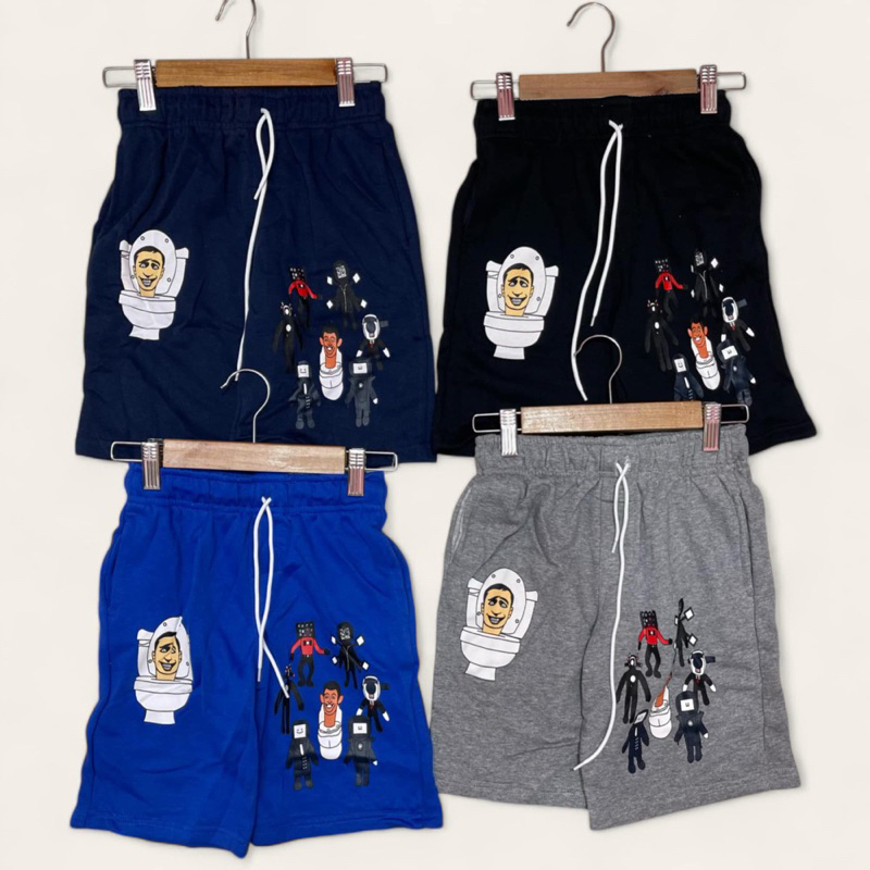 Skibidi Toilet กางเกงขาสั้นเด็กผู้ชาย ลาย Skibidi Toilet ผ้าcotton อย่างดี เชือกรูดได้ มีกระเป๋า2ข้า