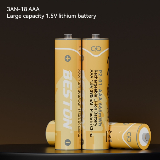 New ถ่านชาร์จ AAA Beston 1.5V 390 mAh / 666 mWh แบตเตอรี่ลิเธียมแบบชาร์จไฟได้ จำนวน 4 ก้อน