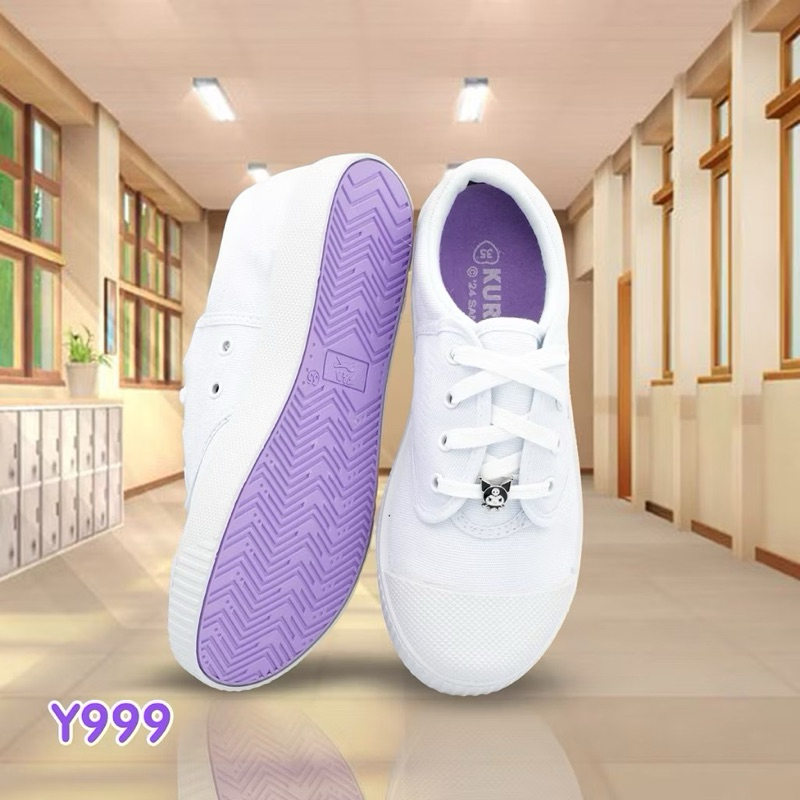 💦พร้อมส่ง💦 Y-ROON รองเท้าผ้าใบนักเรียน รุ่น Y999 สีขาว พื้นม่วง ไซส์ 33-42 ลิขสิทธิ์แท้จากซาริโอ้ คุโรมิ รองเท้าพละ