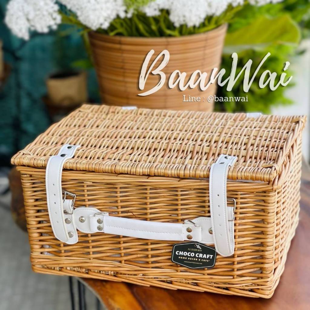 บ้านหวาย- ตะกร้าปิคนิค บุผ้าสีขาว Willow Basket รูปที่ 3