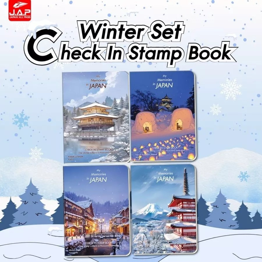 Check In Stamp Book Winter Eki Stamp สมุดสะสมตัวปั๊ม สมุดบันทึกเช็คอิน สะสมตราปั๊มเที่ยวญีปุ่น