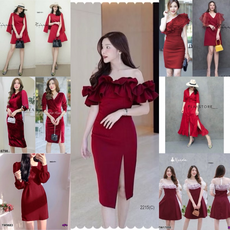 **ชุดสีแดง** เดรสสีแดง เตรียมปีใหม่คริสมาส ออกงาน