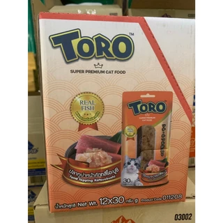 Toro Toro โทโร โทโร่ ขนมแมวปลาชิ้น ไก่ชิ้น ขนาด 30 กรัม [ยกกล่อง 12 ชิ้น]
