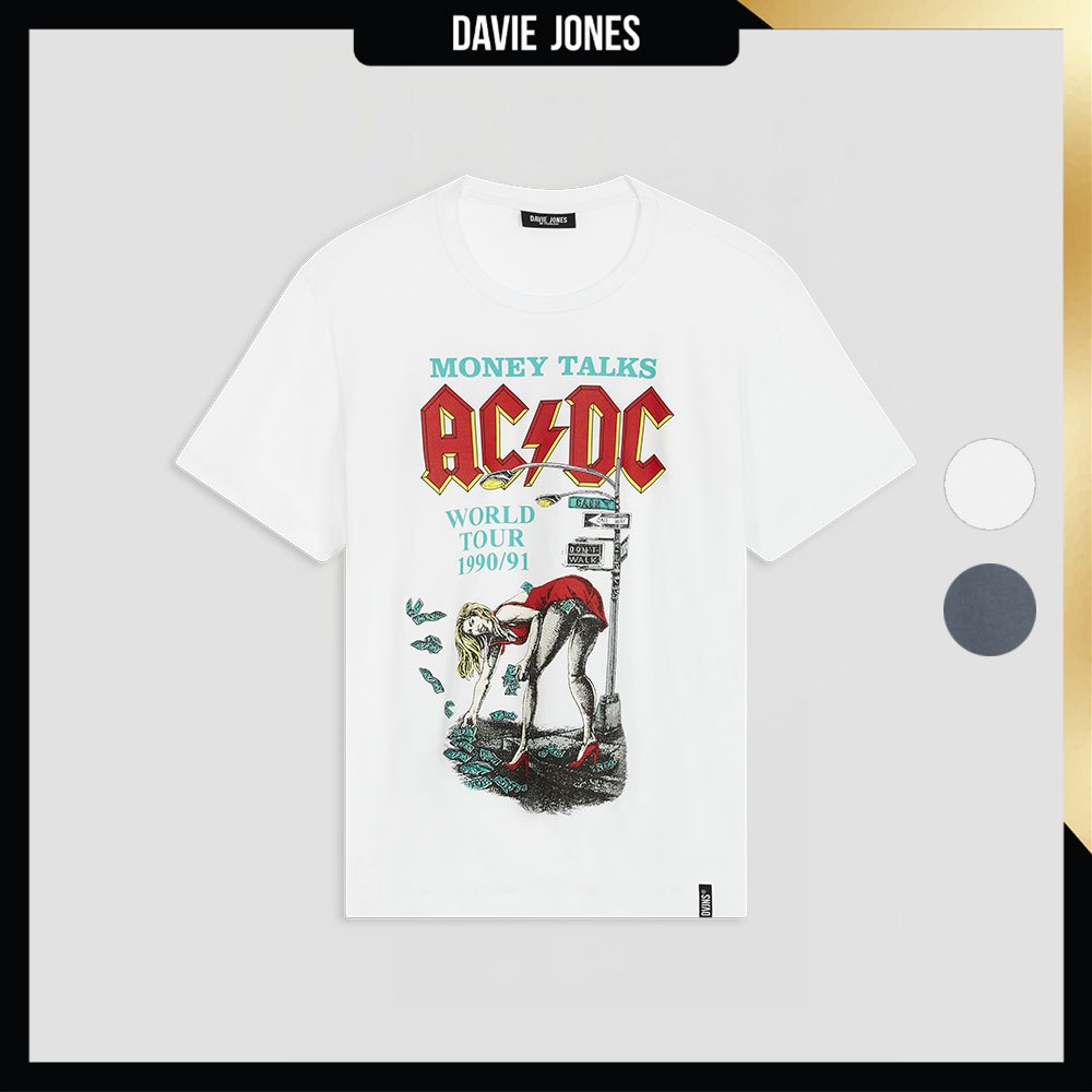 DAVIE JONES เสื้อยืด พิมพ์ลาย Graphic Regular Fit T-Shirt TB0331 สีขาว เทา