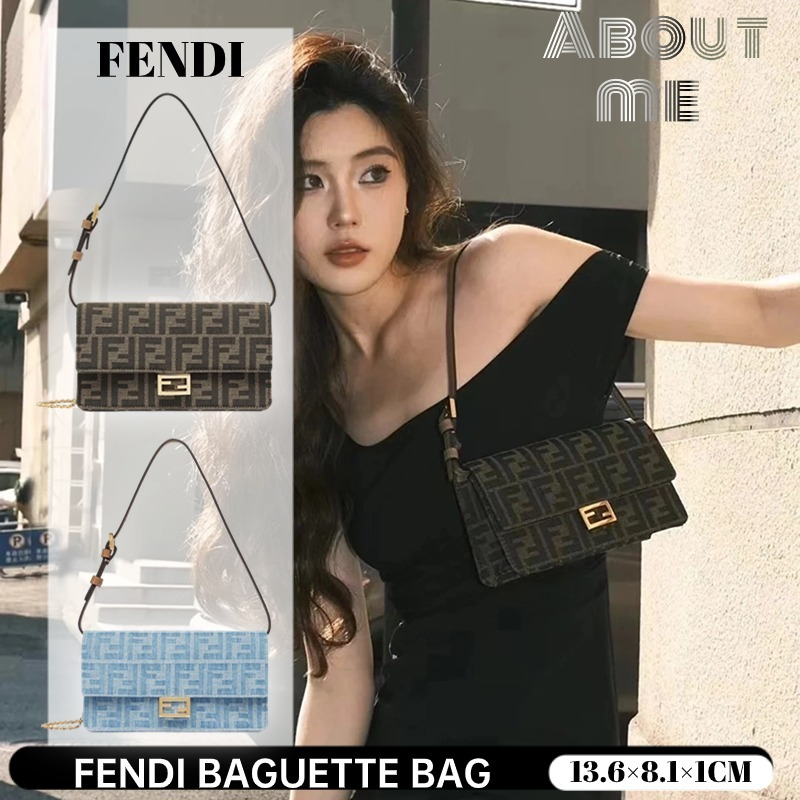 เฟนดิ 💯FENDI BAGUETTE BAG💯 กระเป๋ารักแร้ผู้หญิงแบบโซ่ crossbody FENDI bag