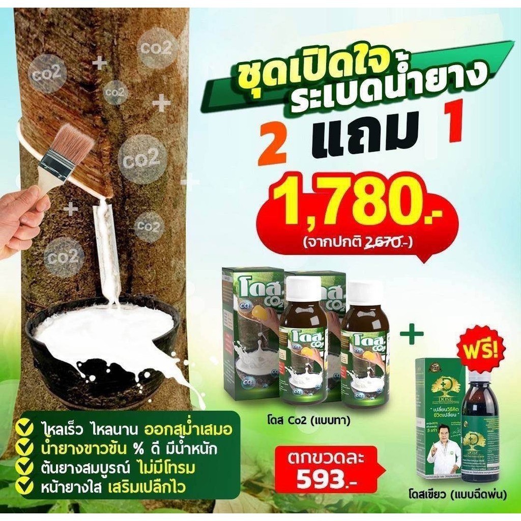 โดส Co2 (ซีโอทู) ทาหน้ายาง 2 แถม 1 Dose เพิ่มผลผลิต พิชิตเชื้อรา แก้ปัญหาตายนึ่ง