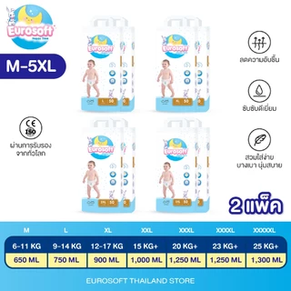 Eurosoft Premium 2 แพ็ค (Size M/L/XL/2XL/3XL/4XL/5XL) กางเกงผ้าอ้อม ผ้าอ้อมเด็กสำเร็จรูป บางพิเศษ