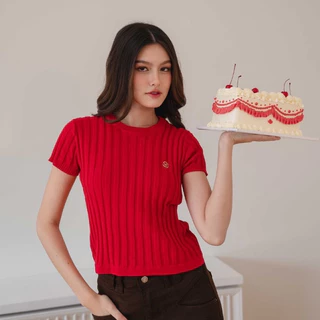 CHUUCHOP - (S-2XL) Clair Knit Top เสื้อไหมพรมแขนสั้น ผ้าร่อง(C8371)