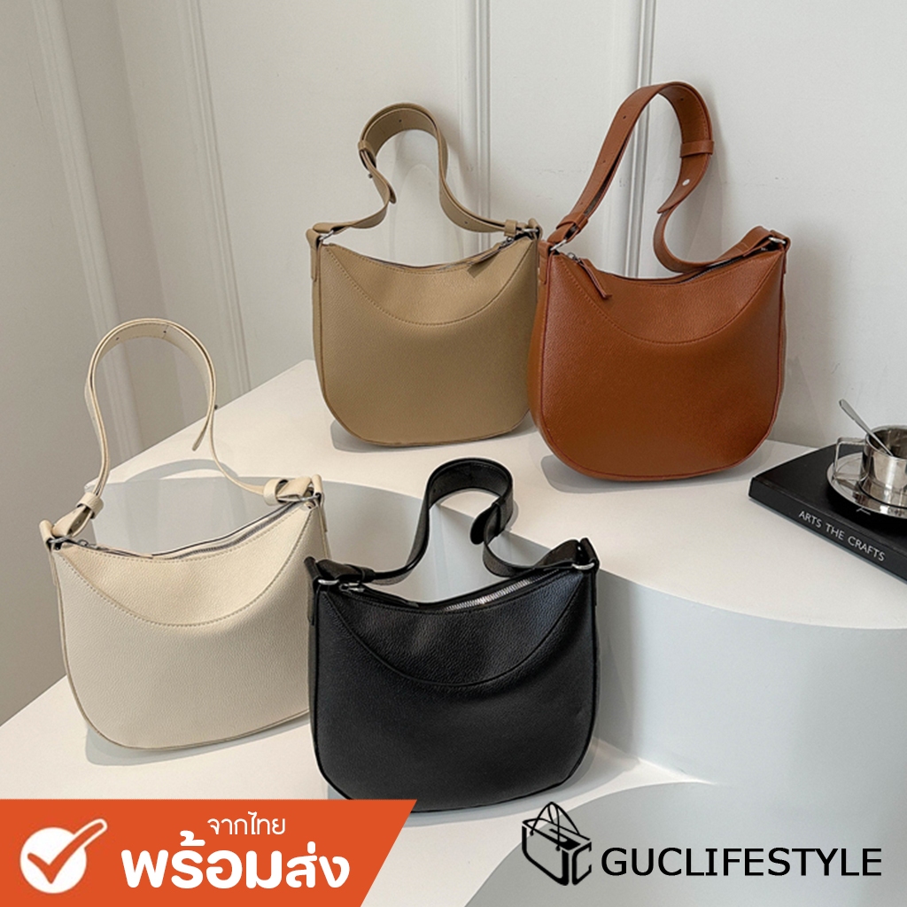 GUCSELECTED(B2258) กระเป๋าสะพายข้างหนังพียู ปรับสายสะพายไหล่ได้มี4สี