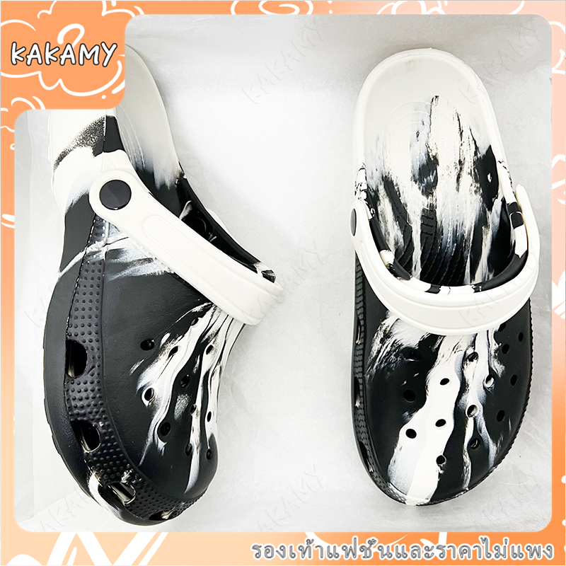KAKAMY รองเท้าแตะชายหาด รองเท้าหัวโตแบบมีรู สไตล์เกาหลี DIY แฟชั่น พื้นหนา