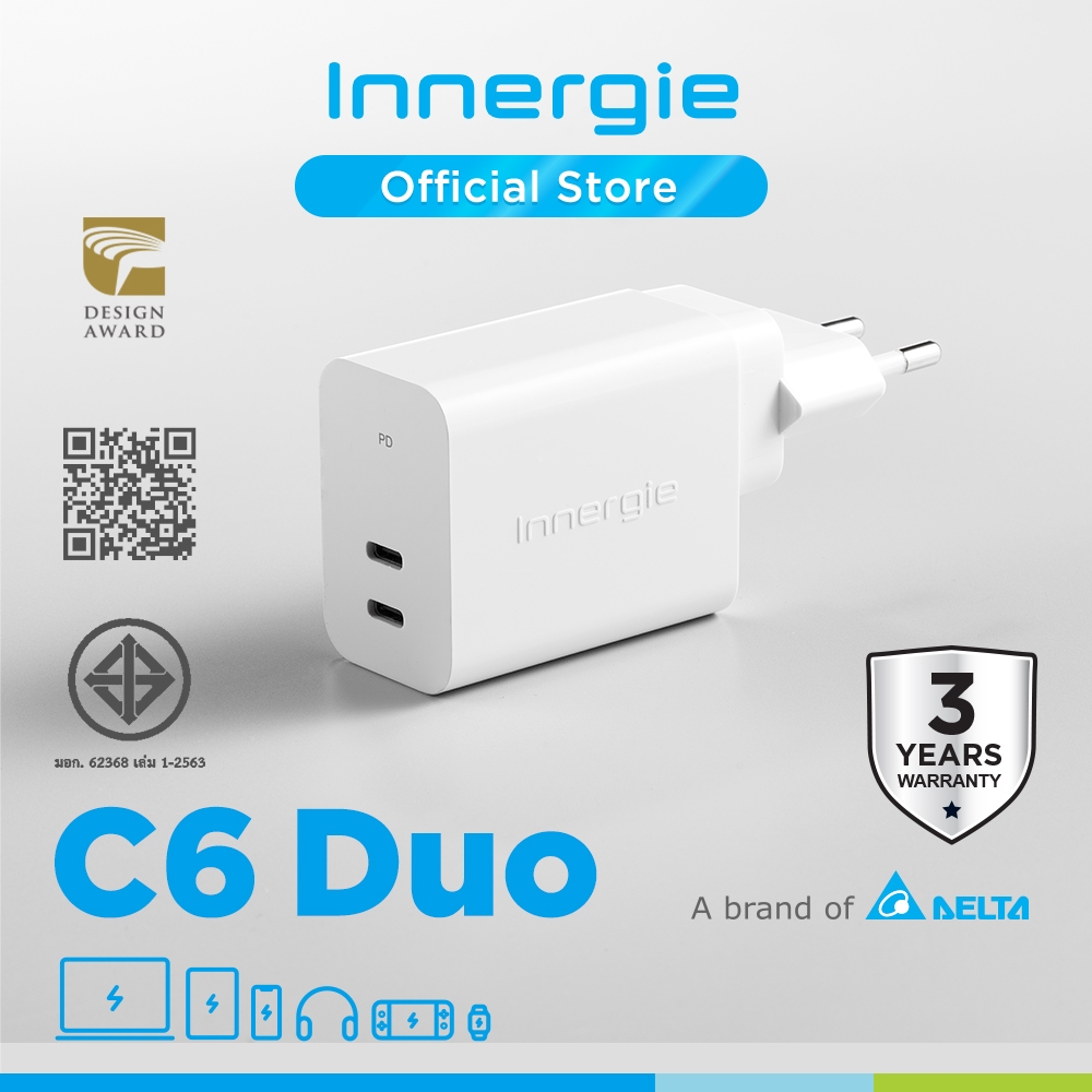 Innergie C6 Duo USB-C Power Adapter (หัวปลั๊ก TH แบบถอดเปลี่ยนได้)