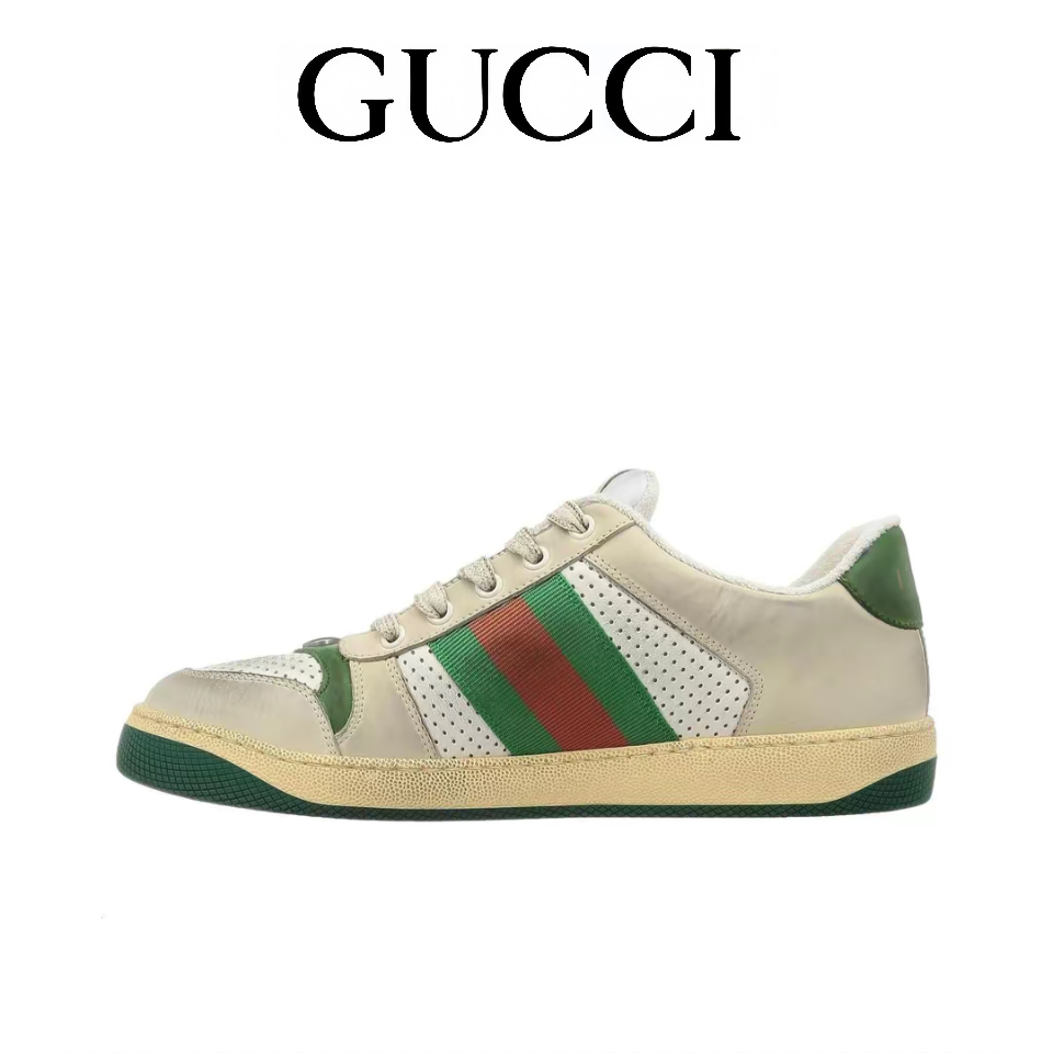 Gucci Screener รองเท้าผ้าใบผูกเชือกทันสมัยสำหรับผู้ชายและผู้หญิงรองเท้าลำลอง