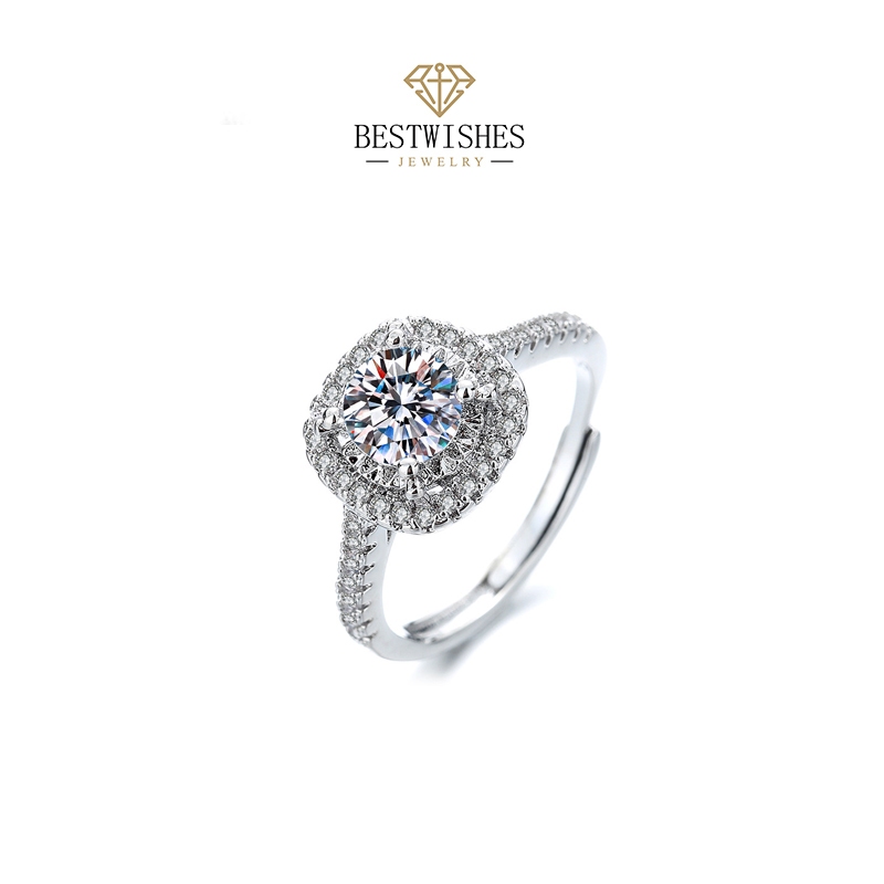 Jewelry แหวนทองคำขาว แหวนเพชร แหวนสุภาพสตรี แหวนแฟชั่นปรับได้ J006Z ของขวัญที่สวยงาม