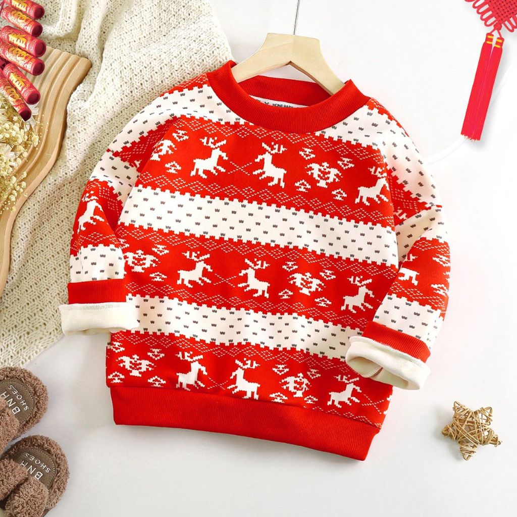 เสื้อสเวเตร์เด็ก เสื้อกันหนาวเด็ก คอกลม ลายน่ารัก วันคริสมาส ผ้านิม่ #21212
