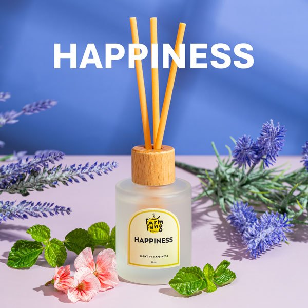 กลิ่นบ้านสวนหรู FARMFUNG ก้านไม้หอม Reed Diffuser ฟาร์มฟุ้ง ก้านน้ำหอม น้ำหอมอโรม่า กลิ่น HAPPINESS