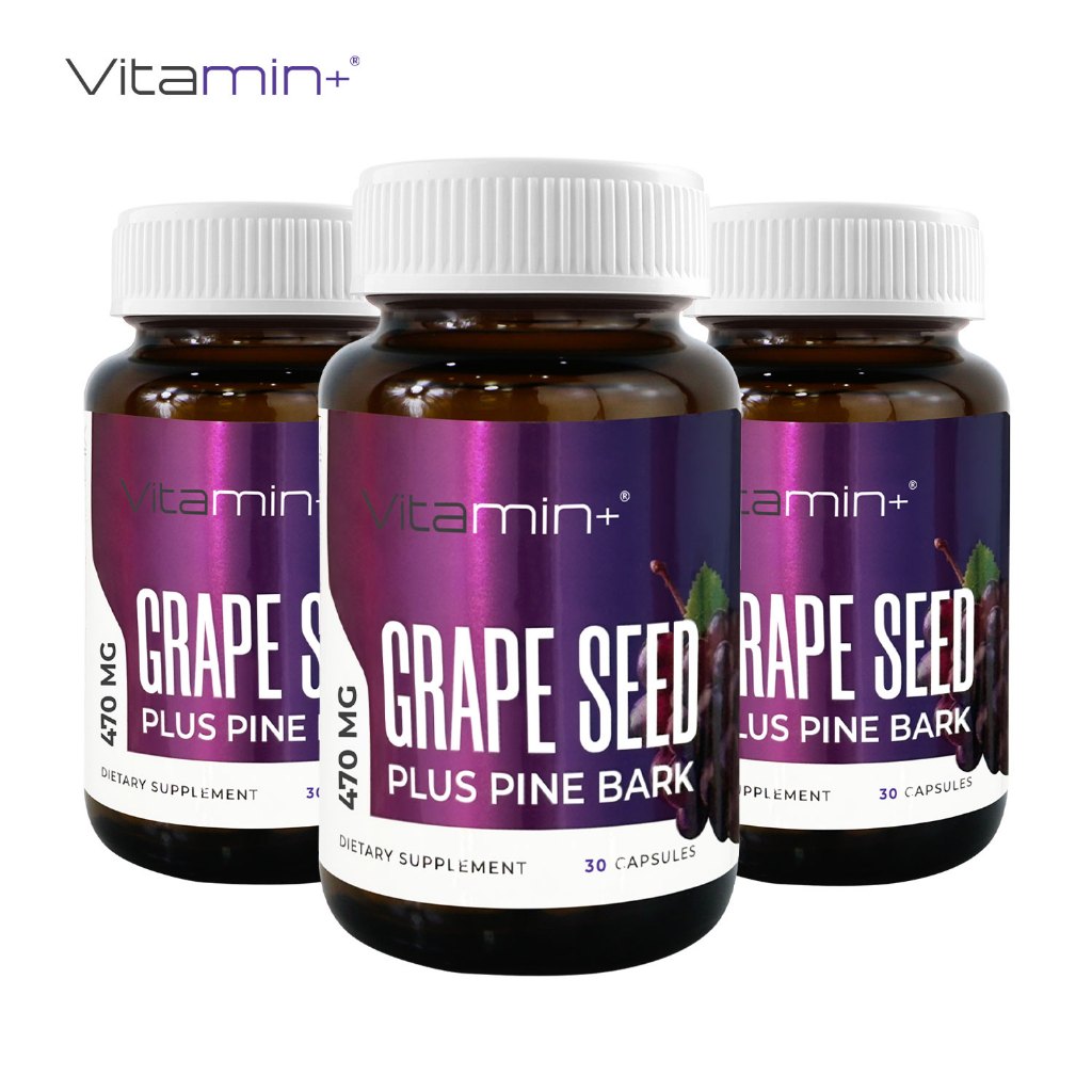 [แพ็ค 3 ขวด] เกรปซีด พลัส ไพน์บาร์ค วิตามินพลัส Grape Seed plus Pine Bark Vitamin plus สารสกัดจากเมล็ดองุ่น ซิงค์ Zinc