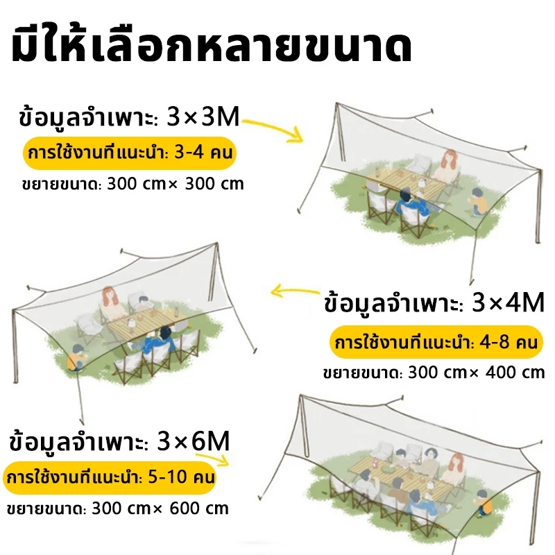 อุปกรณ์ครบชุด ฟลายชีท ผ้าใบ 3x3 3x4 3x6m เต้นท์แคมปิ้ง อุปกรณ์เดินป่าตั้งแคมป์ กันแดด กันฝน ฟรายชีท พร้อมเสา2ต้น thumbnail 10