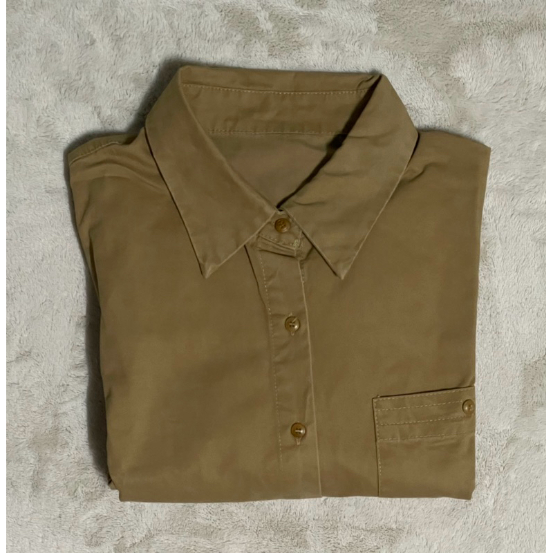 YOuli เสื้อเชิ้ตผ้ายีนส์ฟอก vintage สีน้ำตาล