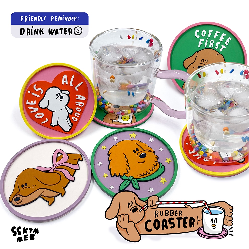 ssktmmee - Coaster ที่รองแก้ว แบบยาง ลายน่ารัก