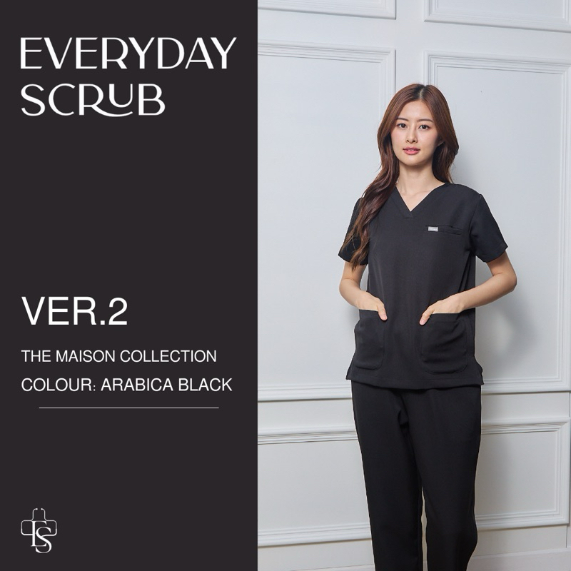 everydayscrub.bkk | ชุดสครับแพทย์ (Ver.2) สี Arabica Black☕️ (เสื้อพร้อมกางเกง)