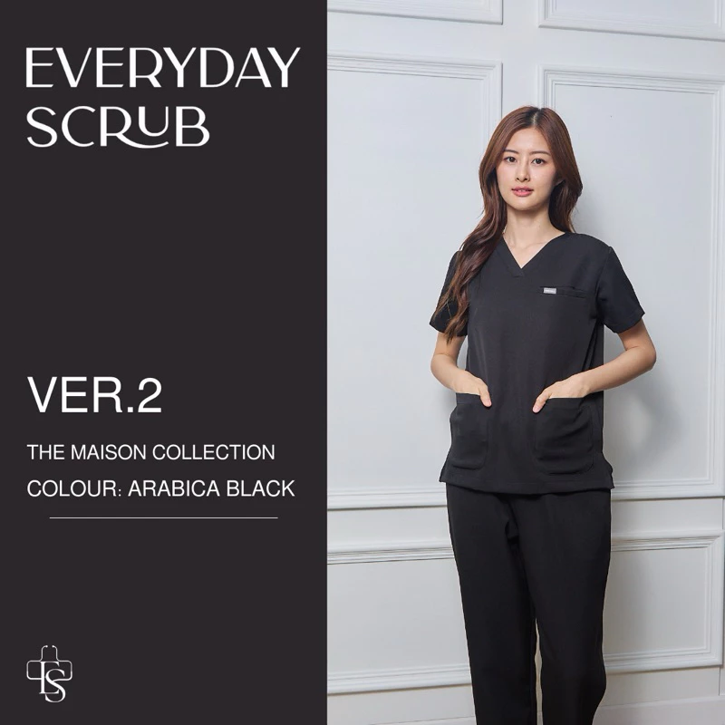 everydayscrub.bkk | ชุดสครับแพทย์ (Ver.2) สี Arabica Black☕️ (เสื้อพร้อมกางเกง)