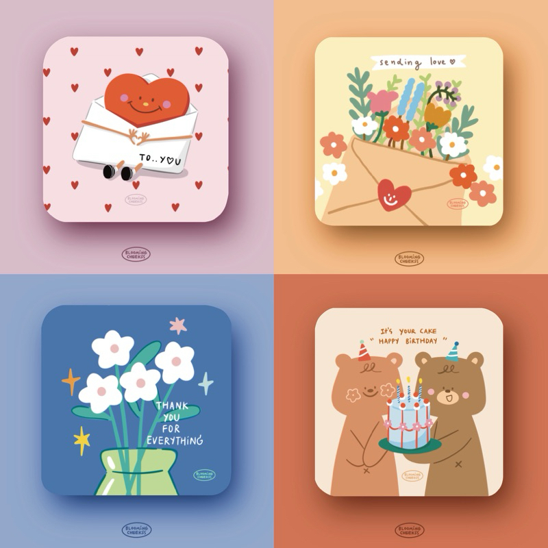 mini card ไซต์จตุรัส 3.5“x3.5” ตัดมุม การ์ดข้อความอวยพรวันเกิด วันครบรอบ ตกแต่ง ของขวัญโอกาสสำคัญ square size
