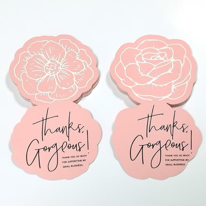 พร้อมส่ง 5ชิ้น/แพ็ค การ์ดขอบคุณ สองด้าน รูปดอกไม้ สีชมพู ขนาดเล็ก สวยหรู เหมาะกับของขวัญ