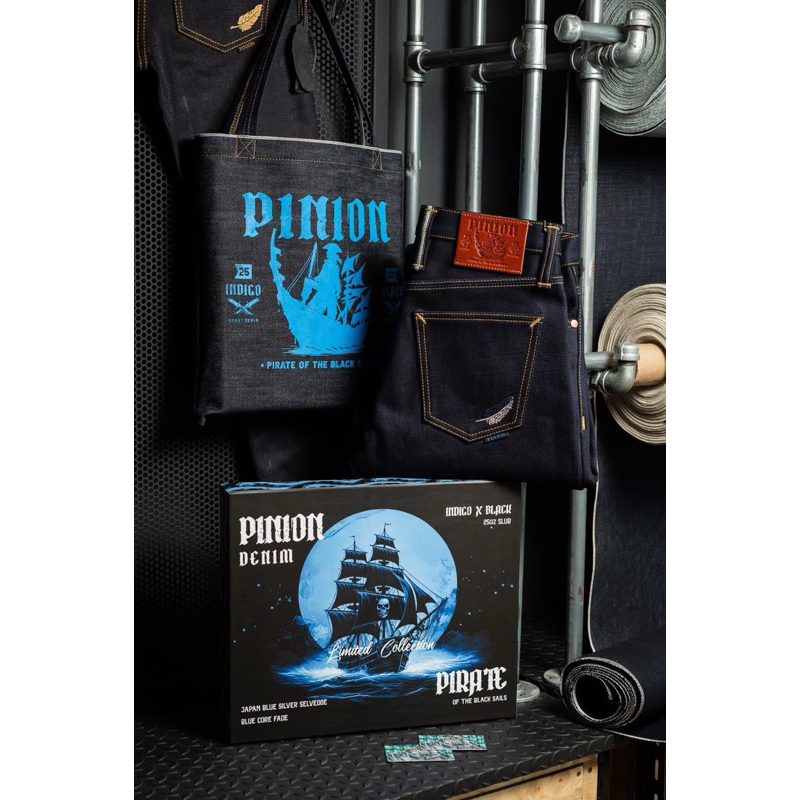 PINION DENIM  25oz SLUB INDIGO X BLACK SAILS ทรงกระบอกตรง ลิขสิทธิ์แบรนด์ไทย