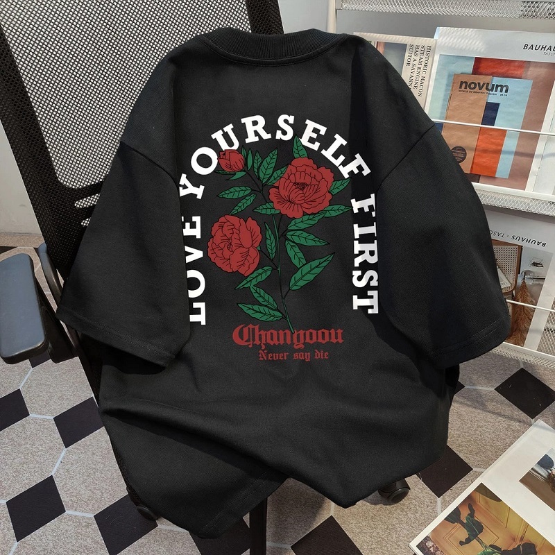 Top.street เสื้อยืด rose/flowers เสื้อยืดวินเทจ ใส่ได้ทั้งชาย-หญิง cotton100%ใส่สบาย ทรงหลวม oversiz