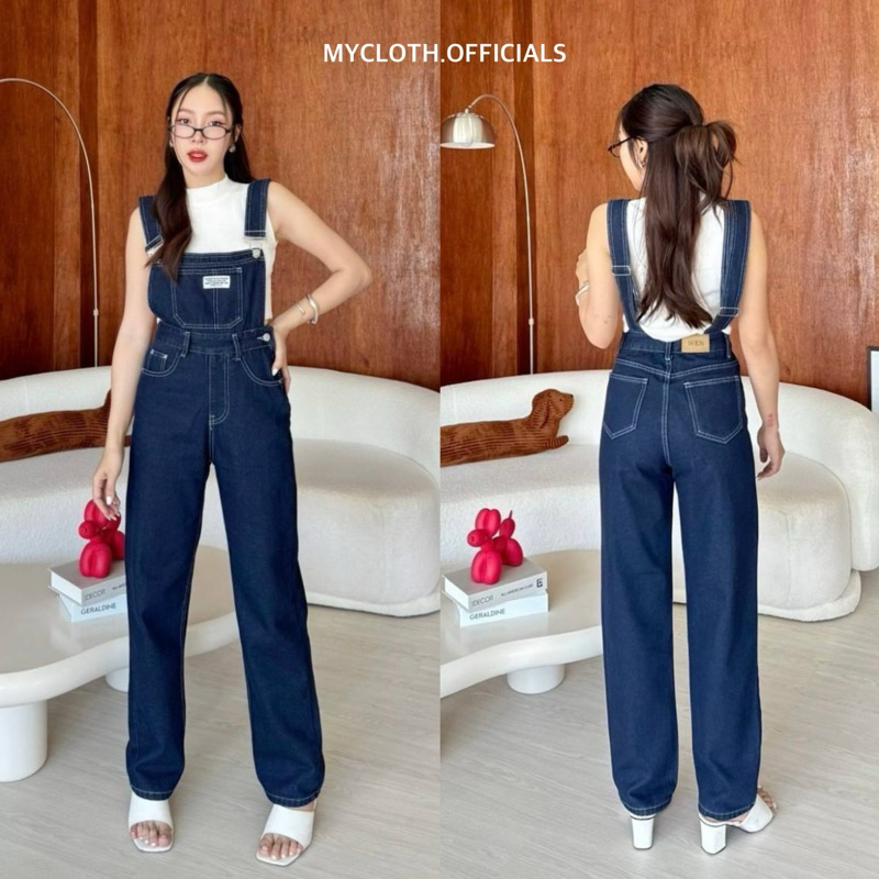 mycloth.officials (915-1) - 🦋💙 เอี๊ยมยีนส์สีเข้มทรงเข้ารูป สวยมากกกก งานปักด้านหน้า น่ารักสุดๆ