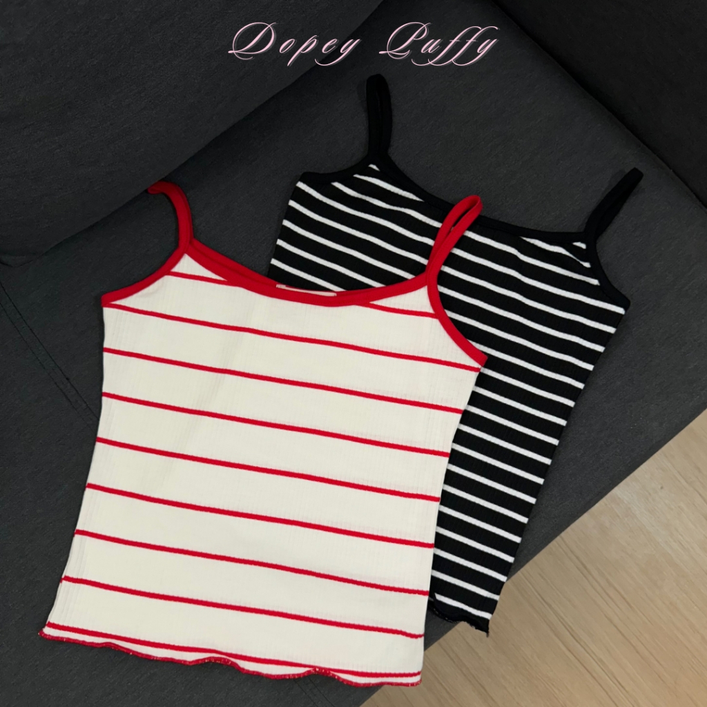 N15 เสื้อครอปสายเดี่ยวลายทางเนื้อผ้าร่อง