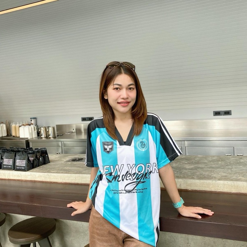 ( N28 ) เสื้อกีฬา sport ลายริ้ว new york 3สี L-3XL