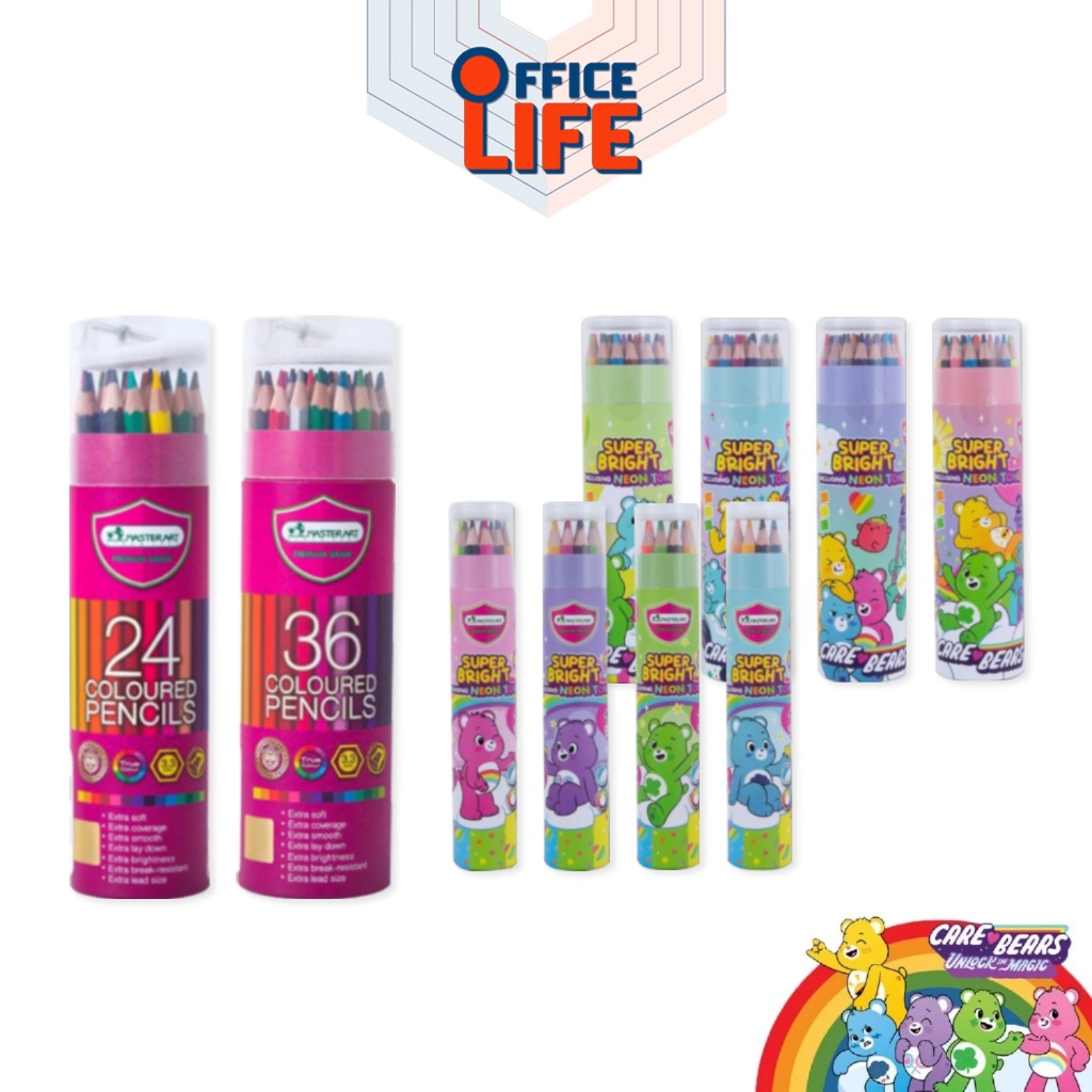 Master Art สีไม้ ดินสอสีไม้แท่งยาว 24สี/36สี ขนาด 3.3 มม. ฟรีกบเหลา+Care Bears S