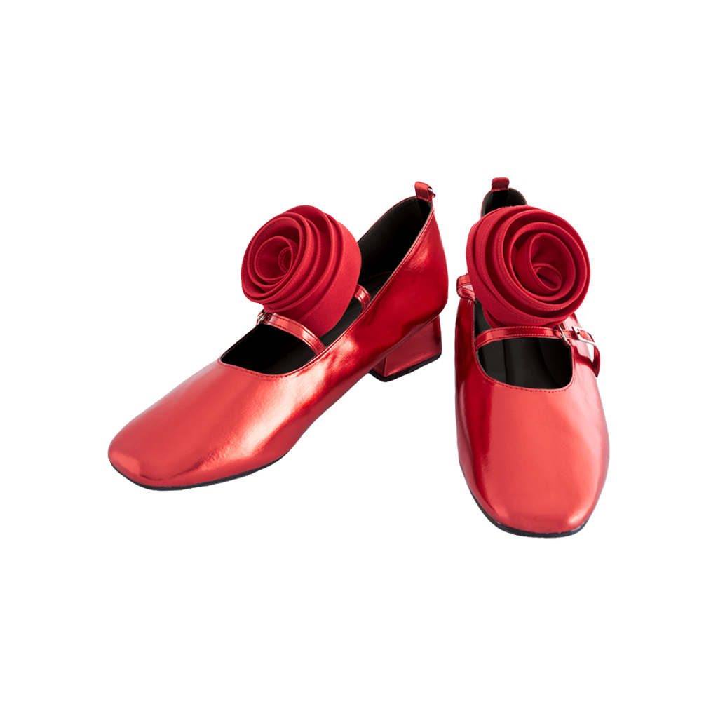 TandT - ROSEMARY-JANE RED SHOES - ROSE HAND-CRAFTED MARY-JANE PUMPS SHOES