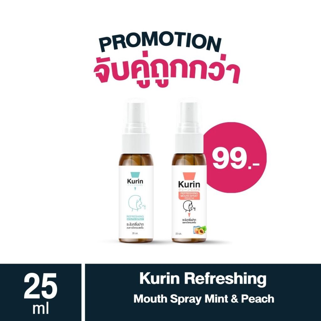 (ราคาพิเศษ เฉพาะสิ้นปีนี้ ) จับคู่ Kurin care Refreshing Mouth Spray Mint & Peach 25 ml./ขวด