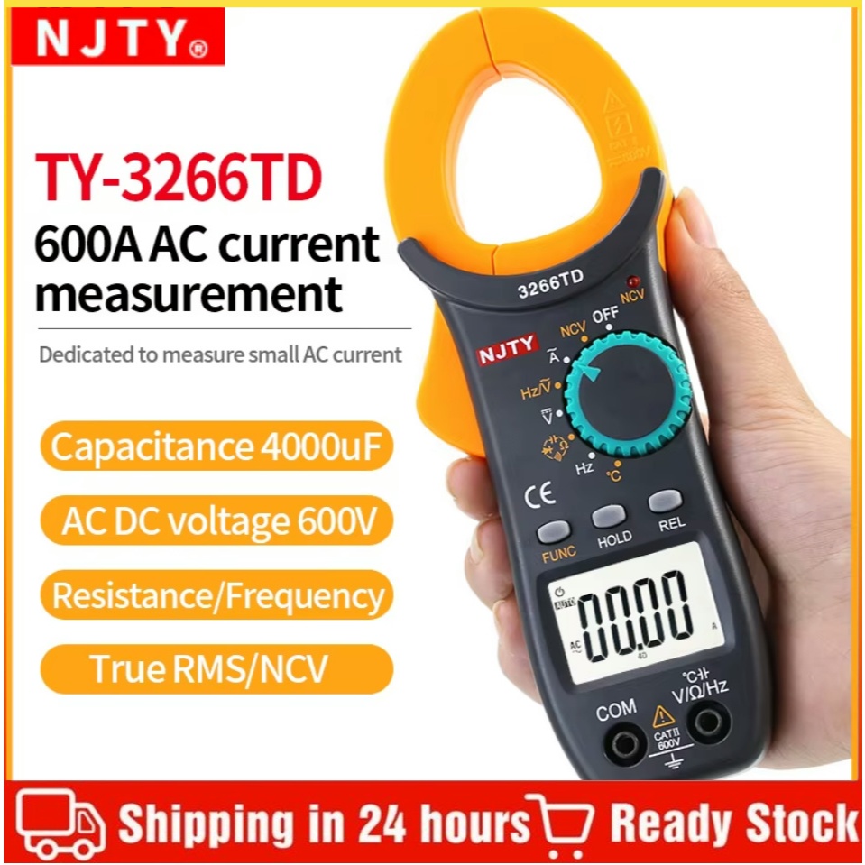 พร้อมส่ง NJTY แคล้มป์มิเตอร์ดิจิตอล Digital Clamp Meter รุ่น 3266TA / 3266TD NCV Test AC/DC Voltage วัดคาปาซิเตอร์ได้