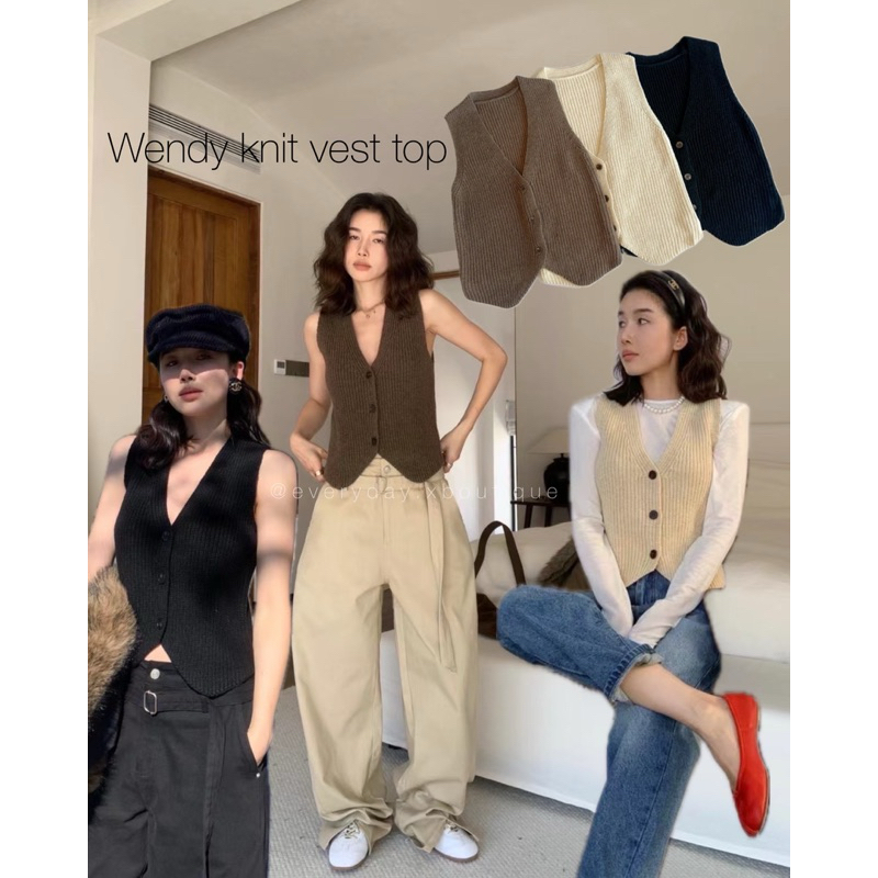 𝗪𝗘𝗡𝗗𝗬 𝗞𝗡𝗜𝗧 𝗩𝗘𝗦𝗧 𝗧𝗢𝗣 (390฿) นี่แหละเสื้อกั๊กไหมพรมที่ตัวแม่ตามหา มันจึ้งมาก!! ดีไซน์คอวีมีกระดุมลายกระ onseason